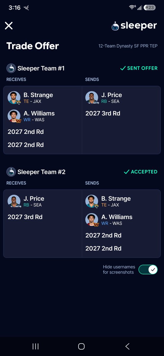 rafeeeki's tweet photo. Was this a fleece job two weeks ago? Price buyer is have buyers remorse. 

#DynastyFantasyFootball #DynastyTrades #FantasyFootball #NFLFantasy #FantasyFootballAdvice https://t.co/7ig81QRNB2