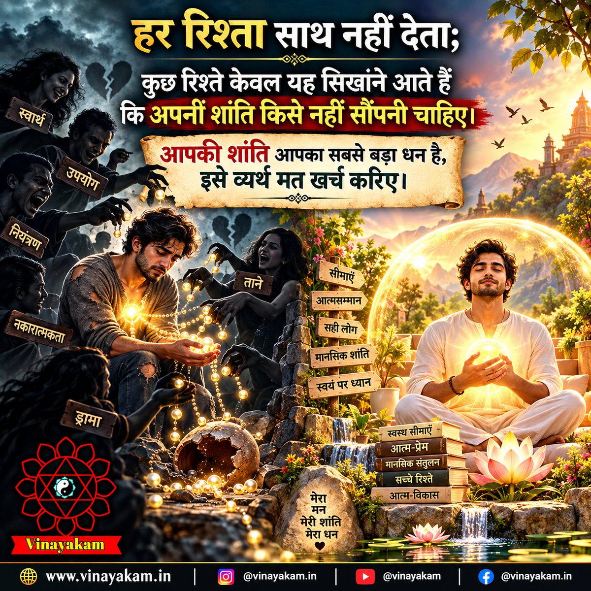 vinayakamtweet's tweet photo. अपनी शांति किसे सौंप रहे हैं?
💔 हर रिश्ता निभाने के लिए नहीं आता…

अगर यह बात दिल तक पहुँचे,
तो इसे सिर्फ पढ़िए मत…
उसे भी भेजिए जिसे आज यह समझना जरूरी है। ✨
#Vinayakam #InnerPeace #SelfRespect #LifeWisdom #HealthyBoundaries https://t.co/8zds2pxBAF