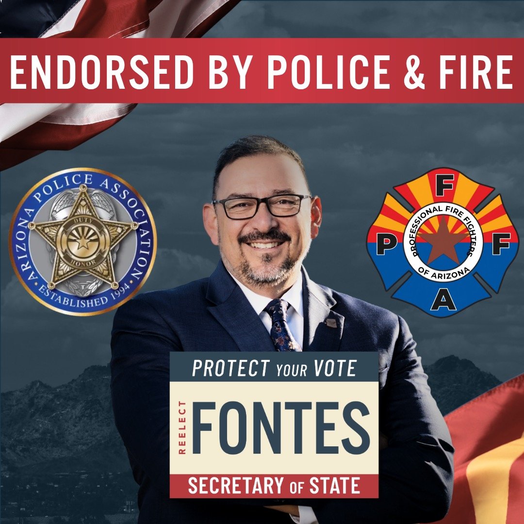 Adrian_Fontes's tweet photo. I am honored to have the support of Arizona's police and fire professionals. As a Marine, I swore an oath to put my life on the line for my fellow Americans. These brave men and women do that every day, keeping our neighborhoods safe. https://t.co/VvqpXgf0aY
