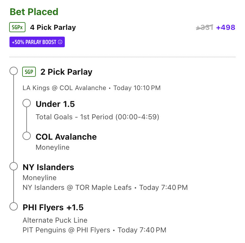 BostonBoosts's tweet photo. DK NHL boom boom kachoom

I’d go to .75u if I could https://t.co/lu0VGlSKpW