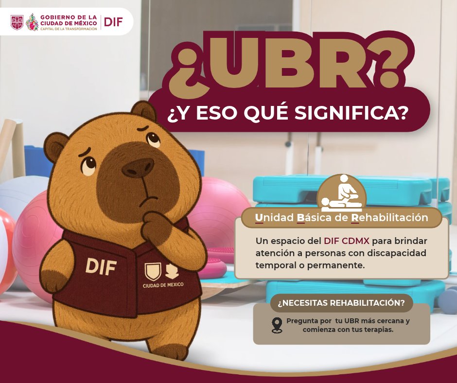 DIFCDMX's tweet photo. ⭕ En el #DIFCDMX estamos para ayudarte. 💜
¿Ya conoces las #UBR, Unidades Básicas de Rehabilitación? Son espacios donde encontrarás valoración, terapias especializadas y un plan personalizado.
📍Ubica tu #UBR más cercana 👉 https://t.co/pQ5CMXrciN
#CapitalDeLaTransformación https://t.co/TWJV503S5X