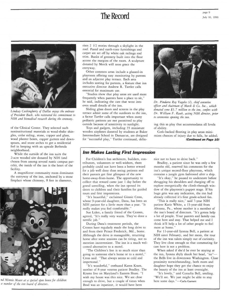 theNCI's tweet photo. In June 1990, @TheChildrensInn opened after years of planning. Dr. Philip Pizzo, then chief of NCI’s Pediatric Branch, had first envisioned the idea 9 years earlier: a family-centered residence where children participating in research at @NIH could stay with their families. https://t.co/puEkGQ9IRO
