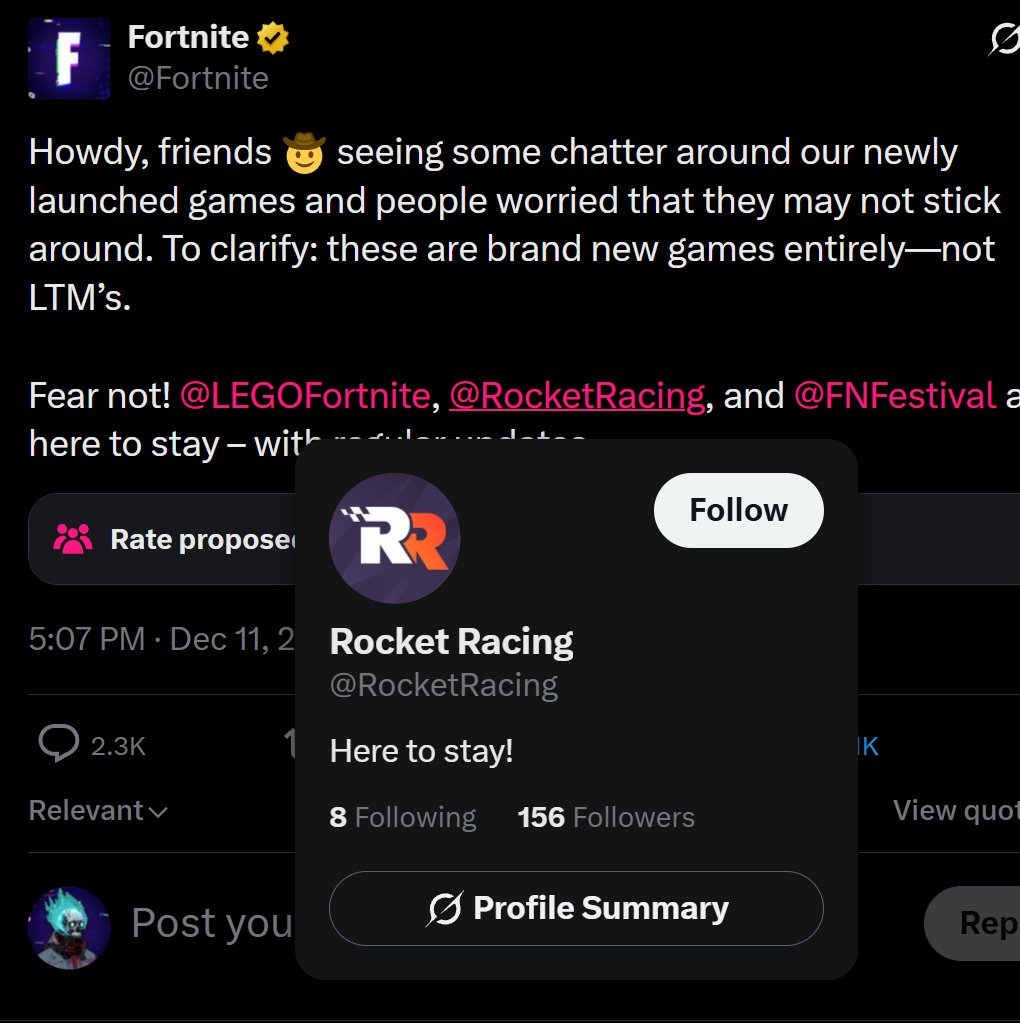 BackersGamesF's tweet photo. This is funny. After Epic officially announced that Rocket Racing will be shutdown tomorrow and deleted their official RR account, someone else took the @ and set it's location to "Tim Sweeney’s Bin" LMFAO

They are even mentioned in Fortnite's official post as we talking 😭 https://t.co/vGSQ04hYAC