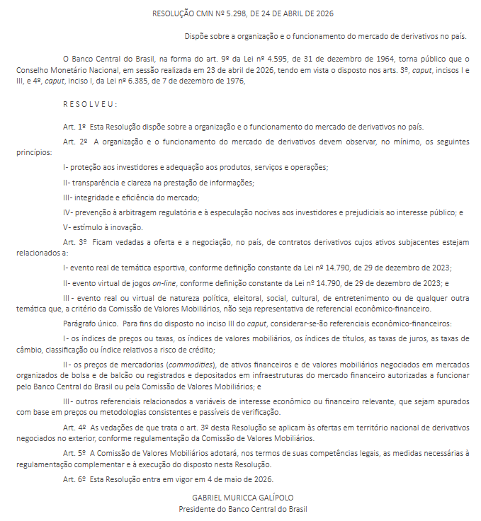 roque_mn's tweet photo. Eu sei que as postagens que pedem campeonatos da Polymarket no Brasil são patrocinadas pela própria, mas mercados de previsão são proibidos em solo nacional desde antes mesmo das bets, segundo Resolução CMN 5.298/2026, publicada em abril. https://t.co/hIfsww6urX