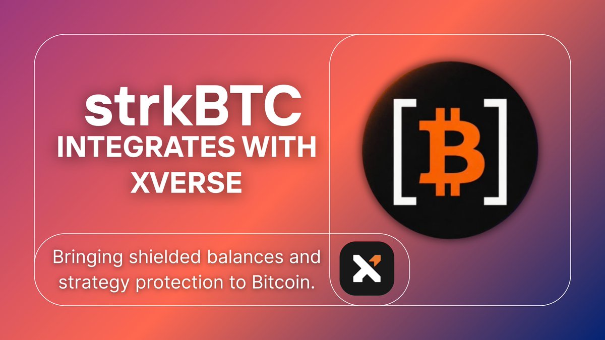 NeetahOnChain's tweet photo. I thought the hard part of putting Bitcoin to work was picking the right protocol.

Turns out, it's understanding how you want to build the position.

On a transparent blockchain, explorers act as an open feed which leads to serious strategy leakage.

With $strkBTC on @Starknet, you get more control over what is visible.

First, to be crystal clear: strkBTC is not private by default.

In its initial state, it is completely public, just like any other token on the rollup.

What @Starknet provides through the STRK20 framework is optionality which gives you more control over what is visible

by enabling financial privacy for onchain activity when your strategy requires it.

​Instead of exporting private keys into external tools, you manage this directly inside @xverse (or Ready wallet).

The mechanism is streamlined:

​➥  ​Select strkBTC inside your Xverse wallet.

​➥  ​Activate the Shield control to move your funds into a shielded balance.

​➥  ​Under the hood, your tokens enter a privacy pool as cryptographic notes. Your wallet proves the state transition locally,

and @Starknet verifies the validity proof.

​Once shielded, your assets exist as shielded balances that are not publicly linked by default on public explorers.

This setup offers reduced public exposure, protecting balances, routes, and strategy from public visibility. 

You can even tap into private flows for liquid-staked assets like xstrkBTC via Endur.

Because @xverse supports hardware devices like Ledger,

you can confirm these shielded transactions while keeping your private keys offline.

A quick reality check: these tools provide tactical visibility for legitimate strategy protection.

They do not remove any legal or reporting obligations.

Navigating decentralized markets requires strict discipline.

Using strkBTC or DeFi protocols involves risk, including smart contract risk, bridge risk, liquidity risk, market risk, and potential loss of funds.

Returns are not guaranteed.

Do your own research and only use products you understand.