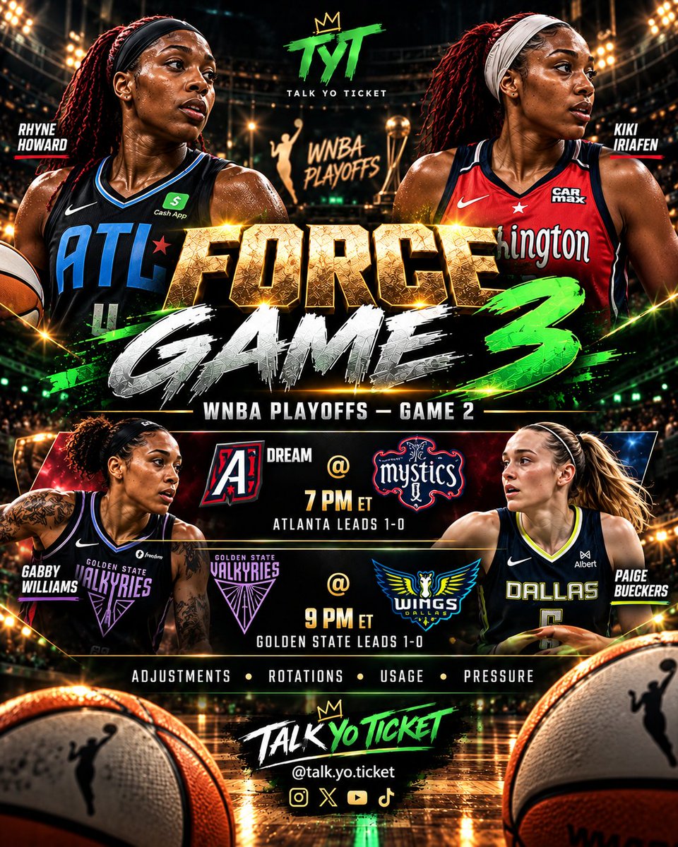 Talk_Yo_Ticket's tweet photo. SEASON ON THE LINE. ππ₯
ATL @ WAS β 7 PM
GS @ DAL β 9 PM
Atlanta and Golden State can close.
Washington and Dallas are trying to force Game 3.
Game 1 gave us tape.
Game 2 tells us who adjusted.
#TalkYoTicket #WNBAPlayoffs https://t.co/fJo4oPInov
