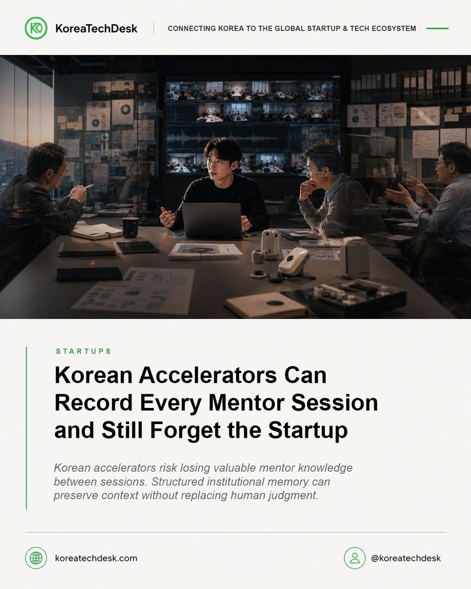 koreatechdesk's tweet photo. An accelerator can record every mentor session and still forget the startup.
The real test is whether context, failed assumptions and next steps survive when mentors change. ๐ง
#Startups #Accelerators #BusinessTips #BusinessStrategy #StartupToday
https://t.co/oOcatOnJ2r https://t.co/gN0KwvteTn