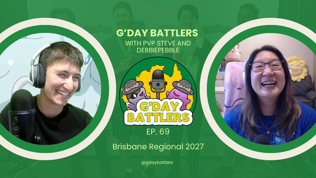 GdayBattlers's tweet photo. 🇦🇺 EPISODE 69: THE BRISBANE EPISODE 🇦🇺

- We recap the Brisbane Regional Championships! 🗣️
- Guess how many stopovers it took for Debbie to arrive in Brisbane? 
- Mud Bomb Shadow Quagsire GOOD?! 
- Someone left their luggage behind... AGAIN☠️

🔴 https://t.co/xudl12yzwu https://t.co/3rJhEGWqyW