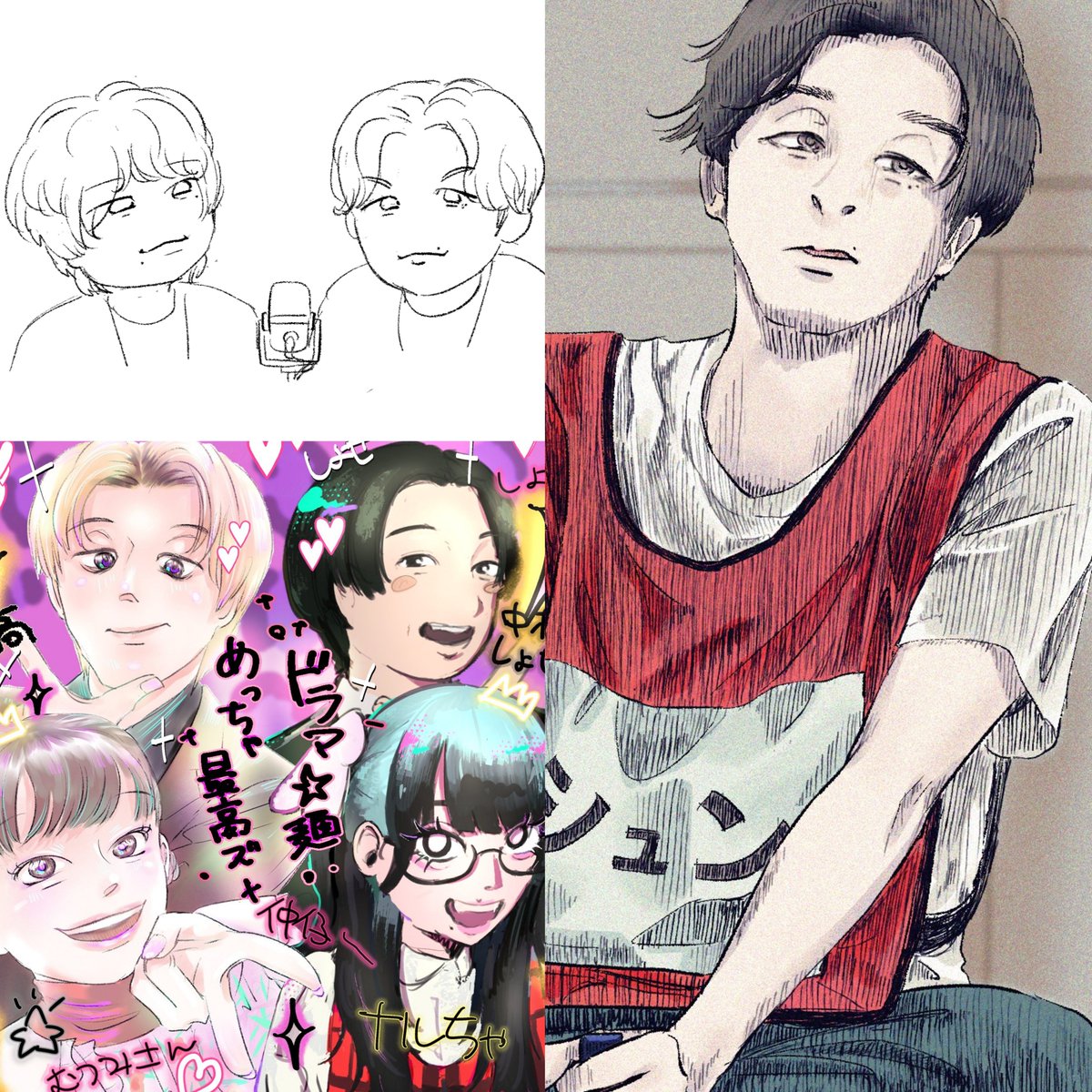 ameumee's tweet photo. 9月描いたもの
左上の筆圧弱々落書きは補正した😋
合作があと3つこれから出るので実はけっこう描いてる〜🤩 https://t.co/IBo4btYd0L