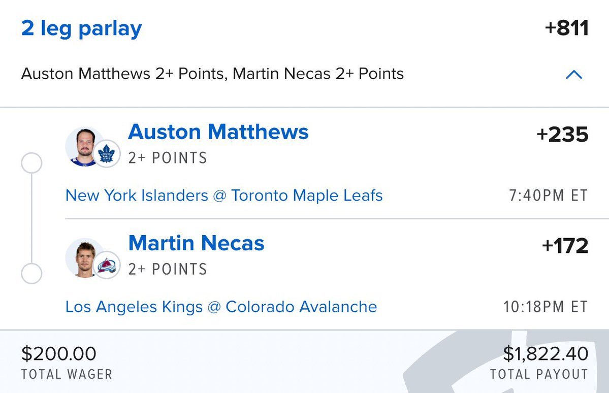 MCBETS08's tweet photo. 🏒 TWO LEG SWING 🏒

Auston Matthews 2+ Points
Martin Necas 2+ Points

$200 ➡️ $1,822.40 🤓

#mlbparlay #betting | #nrfi | #GamblingTwitter | #gamblingx | #prizepicks | #Fanduelparlay | #val | #potd | #dota2 | #CS2 |  #NBA #NBA2K25 #PrizePicksMLB #CFB #tennis #DFS #Underdog #Dota2 #eSports #LeagueOfLegends #NFL #soccer