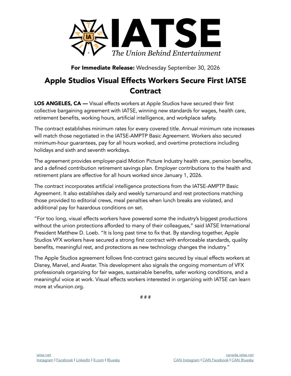 IATSE's tweet photo. Full Statement: https://t.co/ns2YUBwuJK