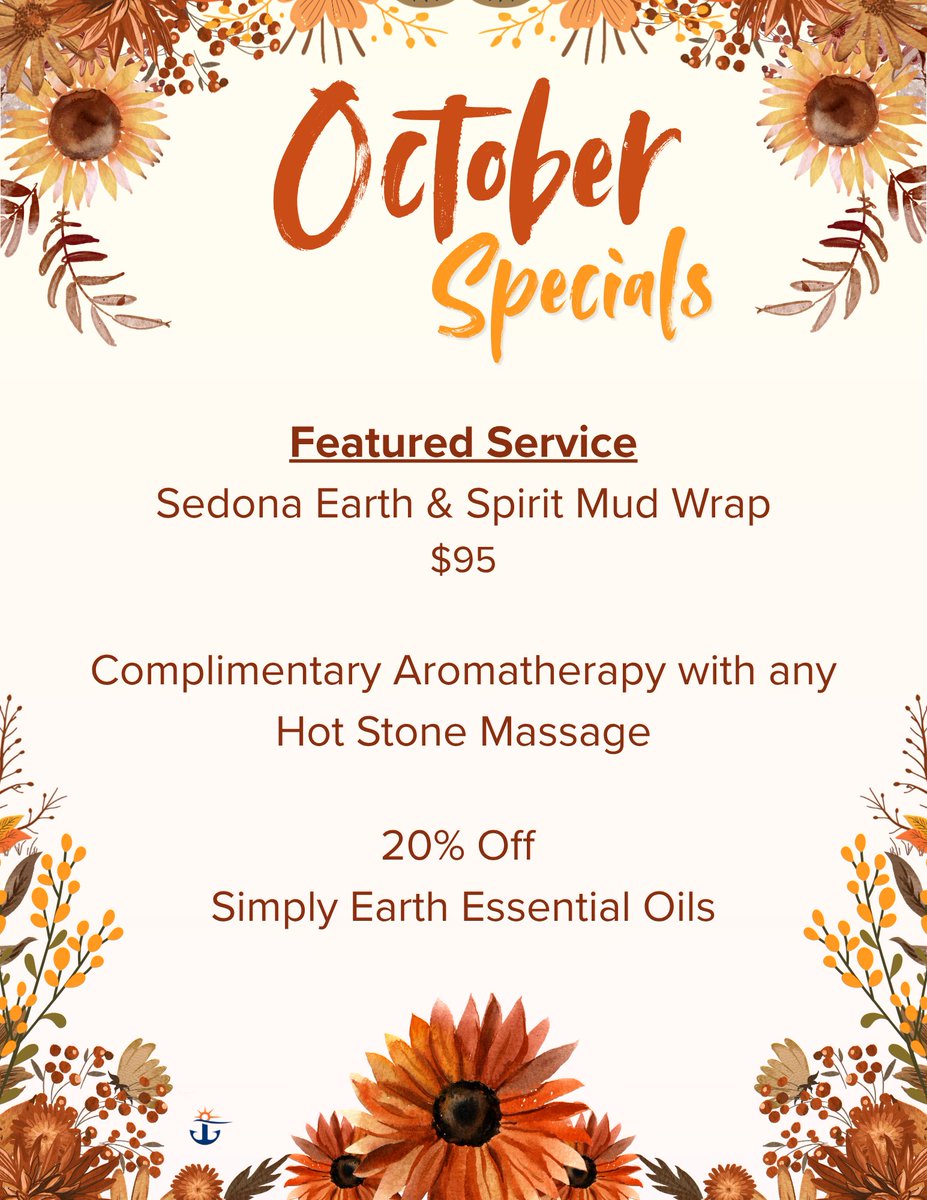 pfoundva's tweet photo. Fall into relaxation with our October Spa Specials! 💆‍♂️🍂
https://t.co/OAw5Fdw2IO

#october #fallvibes #monthlyspecials #mudwrap #hotstonemassage #aromatherapy #essentialoils #simplyearth #discount #virginiabeachspa https://t.co/GyZ4S6efPL
