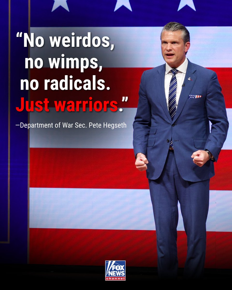 FoxNews's tweet photo. "We are no longer the woke department or the weak department."

@SecWar delivers a blunt message about his vision for the military, saying the focus is shifting to training, readiness, accountability, discipline and lethality.

Hegseth says he wants "tough, ready, committed troops" and a force where standards and advancement are based on merit.

The message comes as Hegseth rolls out a series of new initiatives aimed at reshaping the military, from autonomous warfare and leadership changes to a massive new military base.