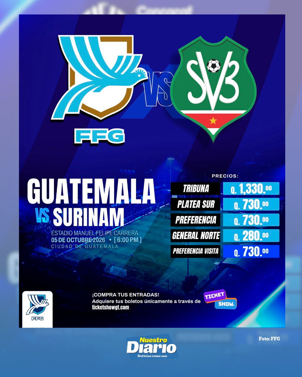 NuestroDiario's tweet photo. ¿VAS A IR AL ESTADIO? ⚽️🇬🇹🏟🙌🏻

La Federación de Guatemala confirmó los precios de los boletos para el juego del próximo lunes ante Surinam en el estadio El Trébol.

📌Las entradas ya están a la venta en https://t.co/bwkTGXRpxv 

📸Juan Mijangos | #DeportesND https://t.co/DwfL38bbKA
