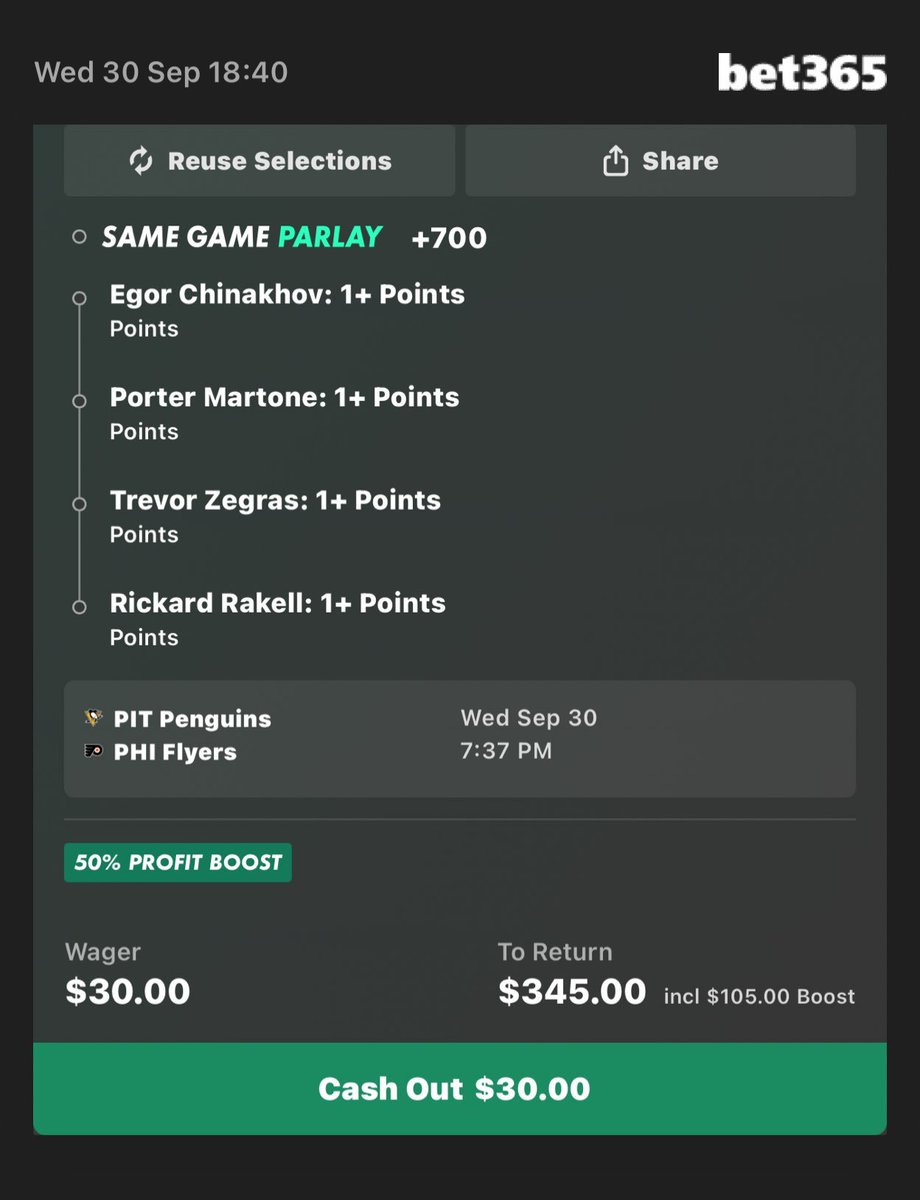 SlipSenseii's tweet photo. Today's 50% Boosted SGP ! Let's get it
#LetsGoPens vs #LetsGoFlyers

30$ -> 345$

#NHL #NHLPicks #NHLProps #lotto #Moons #Nuke #Parlay #picks #props #Hockey https://t.co/htxHsM4785