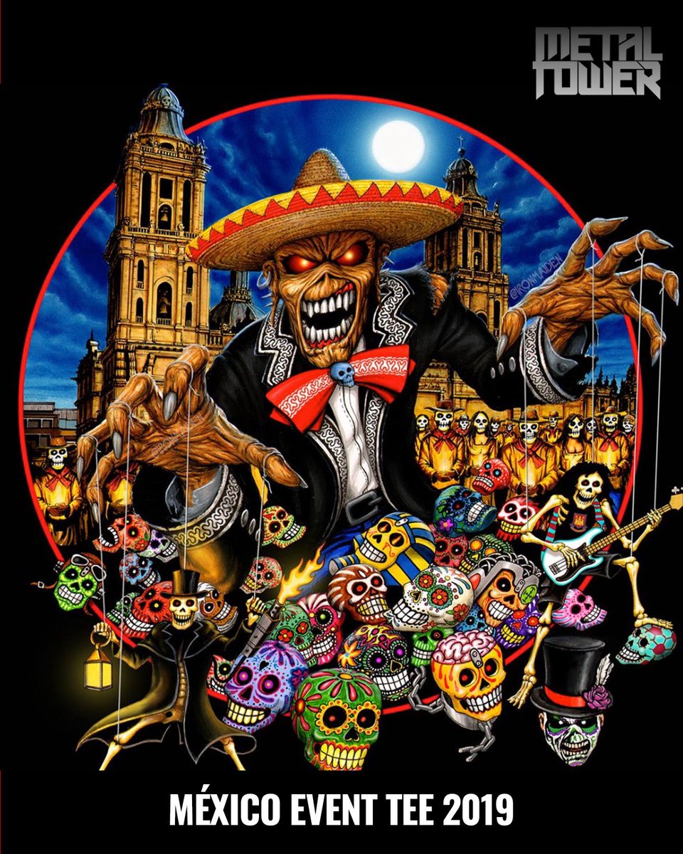 themetaltower's tweet photo. EDDIE A LA MEXICANA 🇲🇽🔥

Cada vez que Iron Maiden pisa México, Eddie se viste para la ocasión. Estos son los diseños de las playeras oficiales de evento más recientes:

🗿 2016 – Eddie maya sobre Chichén Itzá, con la piedra del sol de fondo. The Book of Souls en su máxima expresión.

💀 2019 – Eddie de charro, frente a la Catedral Metropolitana, manejando como marionetas un ejército de calaveritas de Día de Muertos.

🏁 2022 – Eddie con la bandera a cuadros en el Autódromo Hermanos Rodríguez, en plena carrera de F1 y con mariachis en la tribuna.

🤼 2024 – Eddie luchador enmascarado de verde, blanco y rojo, levantando la máscara del rival.

Y este viernes 2 de octubre la Doncella regresa al Estadio GNP Seguros con el Run For Your Lives World Tour, celebrando 50 años de historia.

¿Cuál es tu favorita? ¿Ya tienes tu boleto?

#IronMaiden #UpTheIrons #RunForYourLives