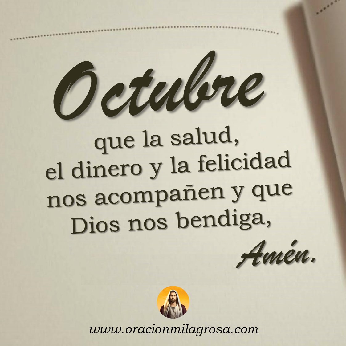 oracion_milagro's tweet photo. ORACIÓN DE BENDICIÓN PARA EL MES DE OCTUBRE: Amado Dios, hoy comienza OCTUBRE y desde ahora me comprometo a vivir este mes con bondad y esperanza. Por favor cuida de mí, de mi familia y danos un mes de paz, bendiciones y milagros.

Mira este vídeo en: https://t.co/fQET9yHKGp ✨