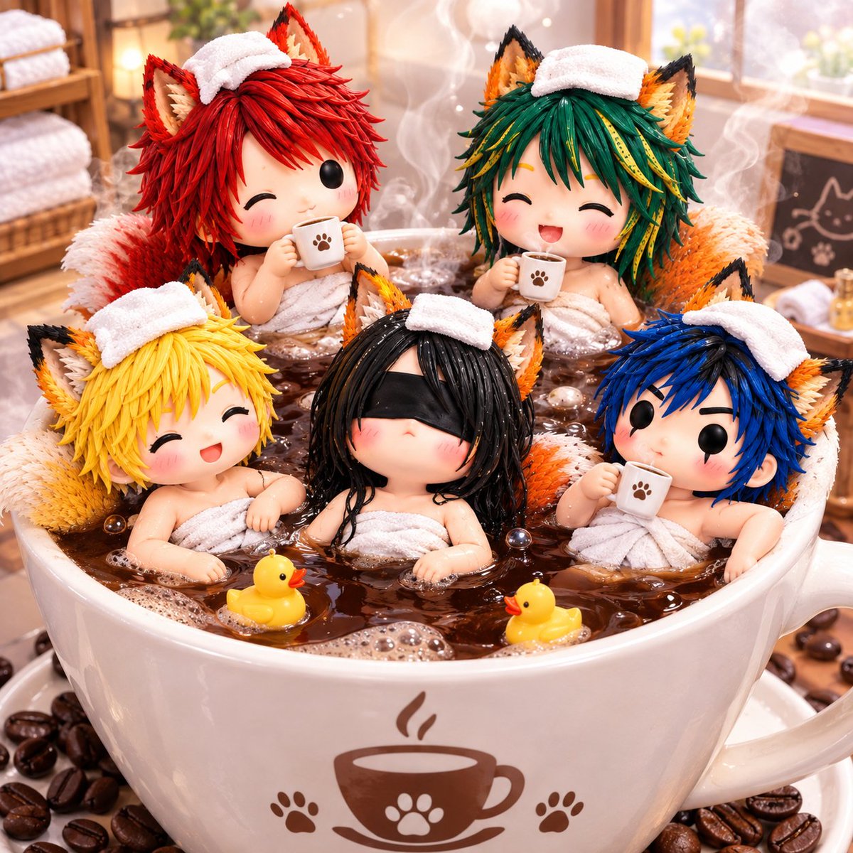 KuroN_go's tweet photo. おはようございます(  ¯꒳​¯ )ᐝ
コーヒーの朝風呂でコーヒー飲んでますね✨
(めんこい怒華雪二次創作) https://t.co/VSRjOXyriC
