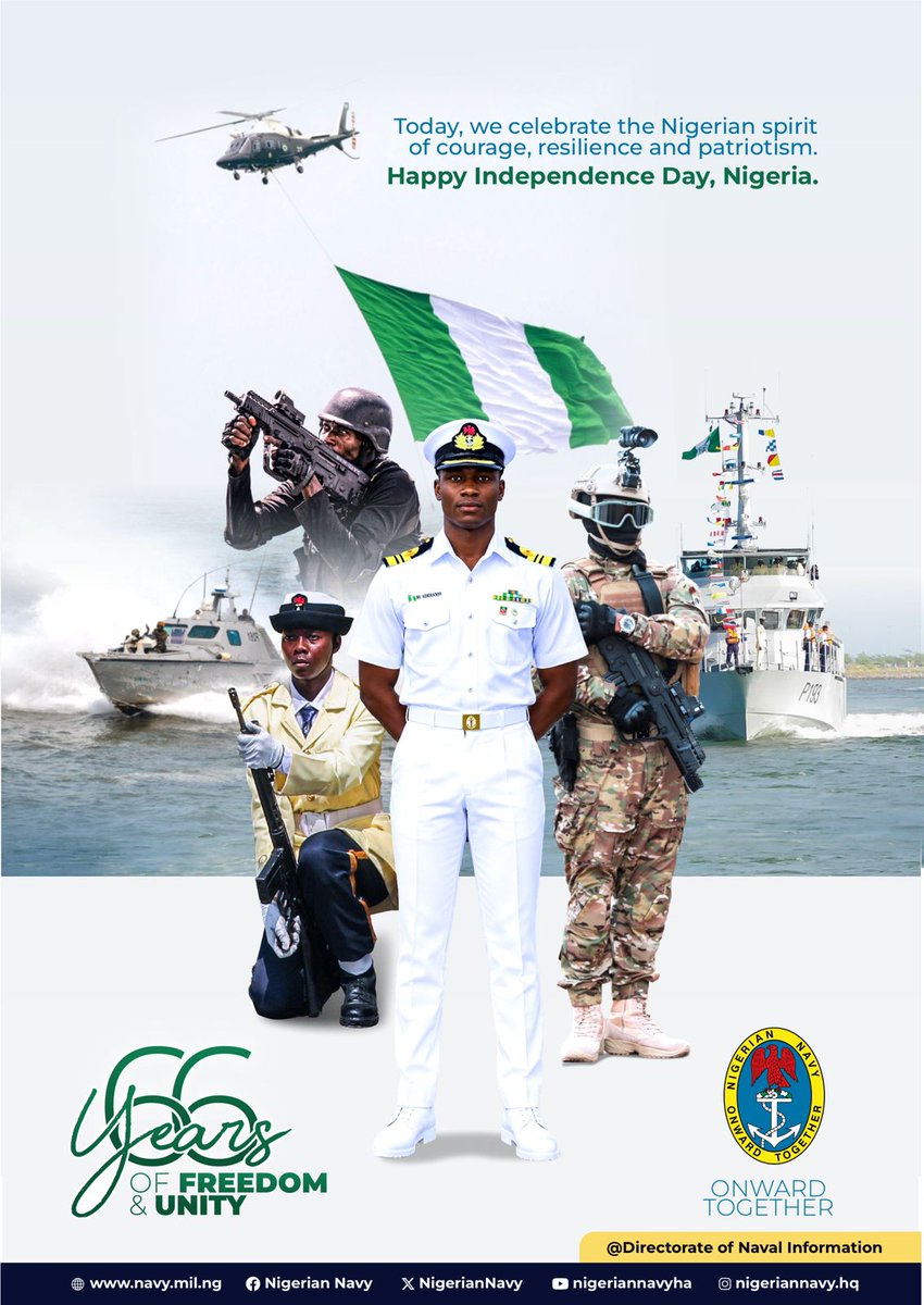 NigerianNavy's tweet photo. HAPPY INDEPENDENCE DAY, NIGERIA

#NigerianNavy
#OnwardTogether https://t.co/LAeVSN7lVe