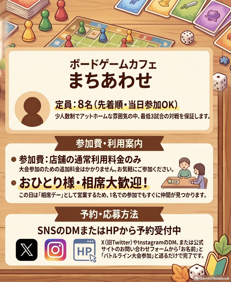 BGC_machiawase's tweet photo. 『バトルライン交流大会』開催！
・日時：10月11日(日) 17:00〜20:00
・場所：ボードゲームカフェまちあわせ
・定員：8名（当日参加OK！）
・部隊カード（数字）のみ使用！
・総当たり形式（最低3試合）
・参加費：店舗利用料金のみ
・おひとり様来店OK
#新潟 #イベント #大会 #ボードゲーム https://t.co/zzLUpboIE8