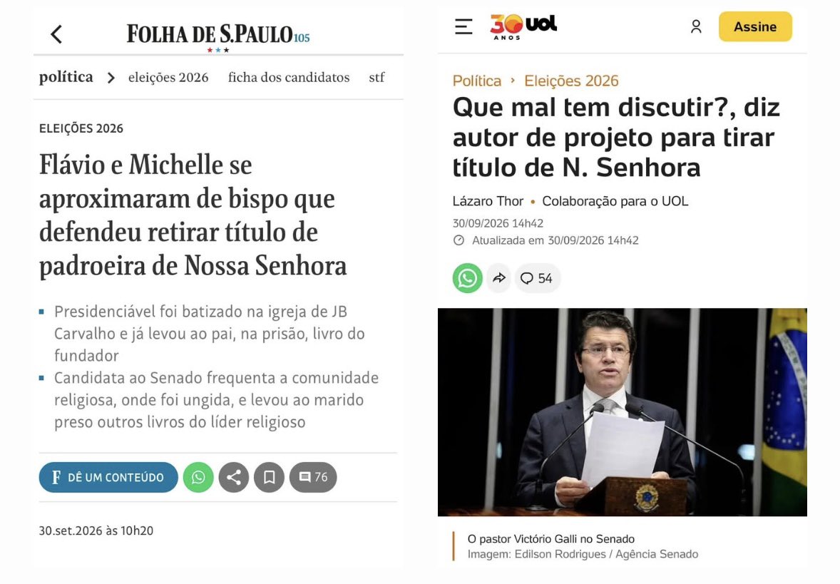 joaodomenech's tweet photo. NUNCA FOI FAKE NEWS
Reportagens de HOJE, 30 de setembro.
Pastores e políticos evangélicos próximos a Flávio Bolsonaro continuam alimentando a ideia de revogar o título de padroeira de Nossa Senhora da Aparecida. Isto é FATO. 

Não podemos deixar o assunto de perseguição religiosa morrer. Temos que derrotar o ódio bolsonarista contra Nossa Senhora Aparecida e os católicos. 

Chega de incitação à violência. Chega de perseguição religiosa. Chega de ódio religioso. Chega de bolsonarismo do ódio.

Viva Nossa Senhora Aparecida! 

FLAVIO INIMIGO DOS CATÓLICOS 
CATÓLICOS NÃO SERÃO CALADOS
APARECIDA MERECE RESPEITO
RESPEITEM NOSSA FÉ