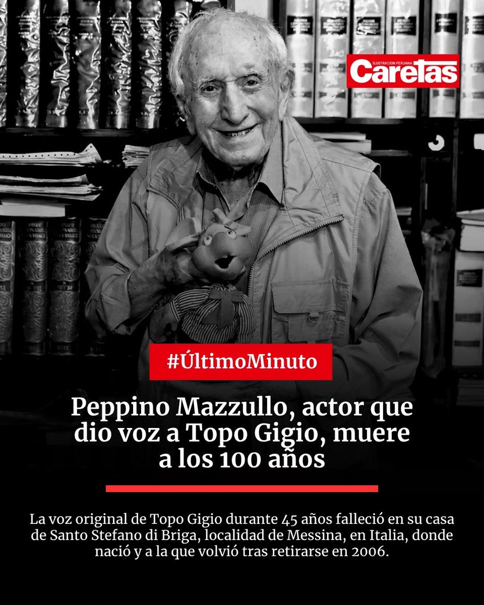 Caretas's tweet photo. #LOÚLTIMO | 🚨 Peppino Mazzullo, actor que dio voz a Topo Gigio, muere a los 100 años

📌Más información aquí 👇
https://t.co/857Ha4jWL7 https://t.co/jX8GSdGcuI