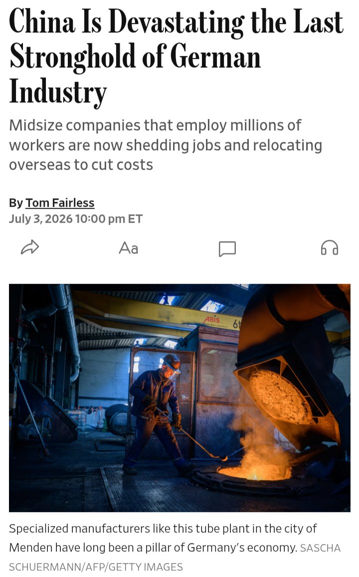 CyrusShares's tweet photo. Additionally China purchased many of Germany's native industries (mostly small and medium companies such as robotics, chemicals, industrial machinery and component #manufacturing) and moved them to China to use as the backbone of industries that have qualitative superiority! 

The EU's suicidal Net Zero energy agenda (as I've been warning since the beginning of the CCP bankrolled UN #climate change cult) was the last nail in the coffin of the European industries!