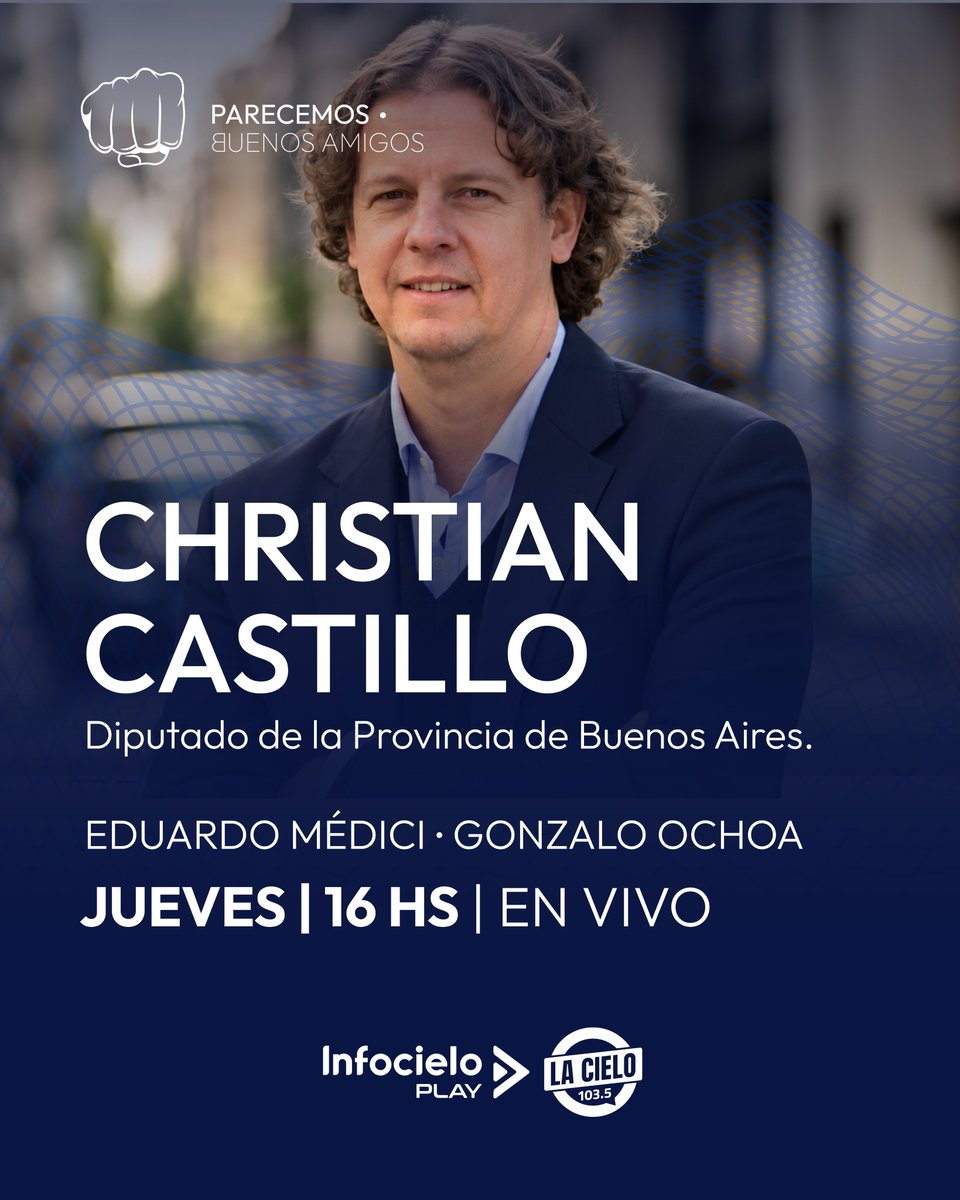 infocielo's tweet photo. MAÑANA EN #PBA NOS VISITA @chipicastillo 

Estamos De Regreso a Oktubre y nos preguntamos ¿Cómo sería un Gobierno del Frente de Izquierda?

Programa económico, reformas estructurales, Búsqueda de construcción de consensos, política exterior y más.

EN VIVO desde las 16:00 en Infocielo Play ▶️ https://t.co/iUg18xf7Bf