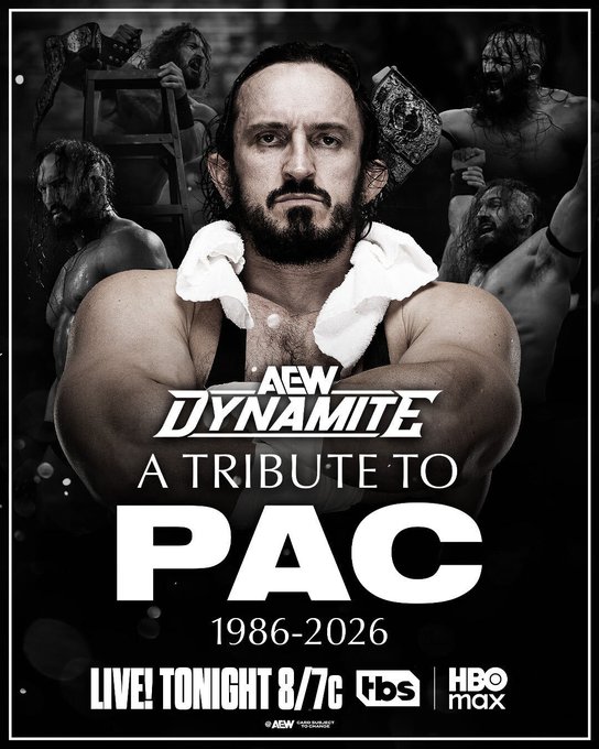 AEWonTV's tweet photo. Tonight we pay tribute to a life and a legacy that will never be forgotten

#AEWDynamite honors PAC tonight at 8/7c, live on TBS and HBO Max https://t.co/2qCacMF44m