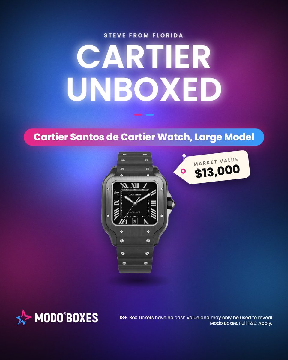 ModoBoxes's tweet photo. Steven just revealed a Cartier Santos de Cartier through Modo Boxes. $13,000 market value. Just like that. ⌚

Stainless steel. Iconic square case. One of the most recognized references in the lineup.

🔵 https://t.co/IbSWQi3gJJ
📸 https://t.co/W7kIb205Vb

#ModoBoxes https://t.co/9iTyZCHdoH