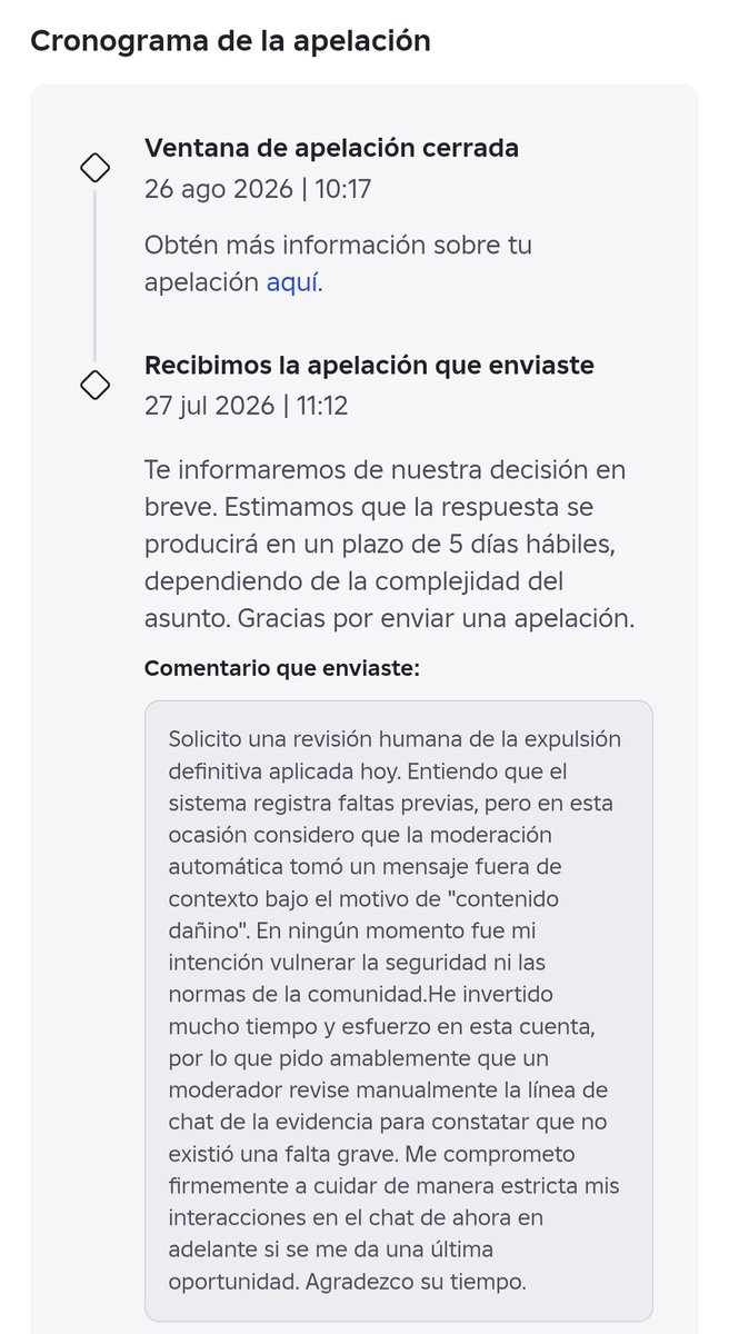 Maldito_Alem's tweet photo. @RobloxCreators What if you fix your AI? It’s banning innocent people and trapping them in an endless appeals loop. @RobloxCreators @Roblox @Roblox_RTC https://t.co/gjxwfYOdUv