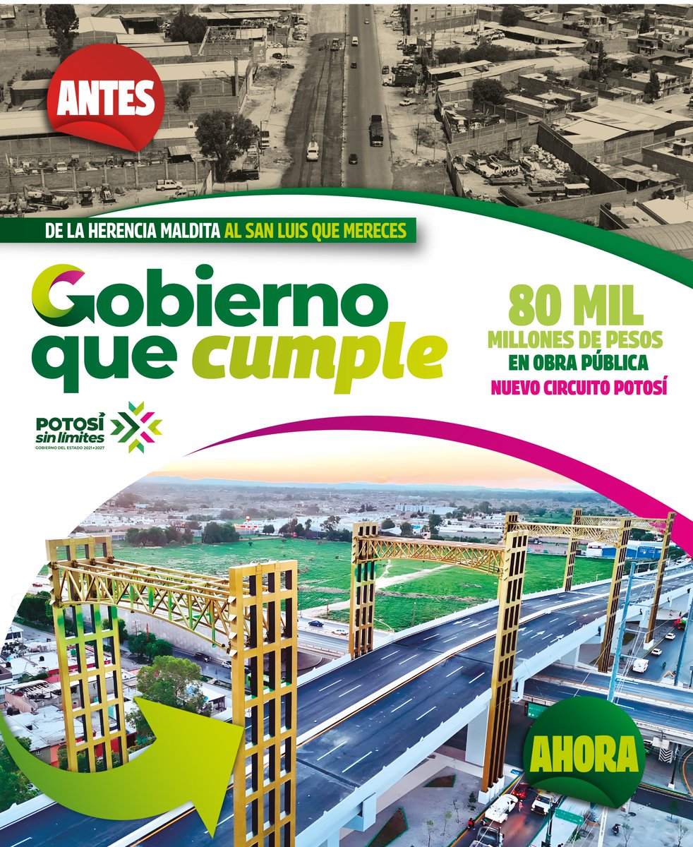 IRCSLP's tweet photo. Hoy los Potosinos tenemos un nuevo Circuito Potosí, una obra que transforma la movilidad y el desarrollo de nuestro estado.
Con una inversión de 80 mil millones de pesos, San Luis Potosí avanza.

#RicardoGallardo
#PotosíSinLímites
#ElCambioQueSeVive https://t.co/ssP06R6kZg