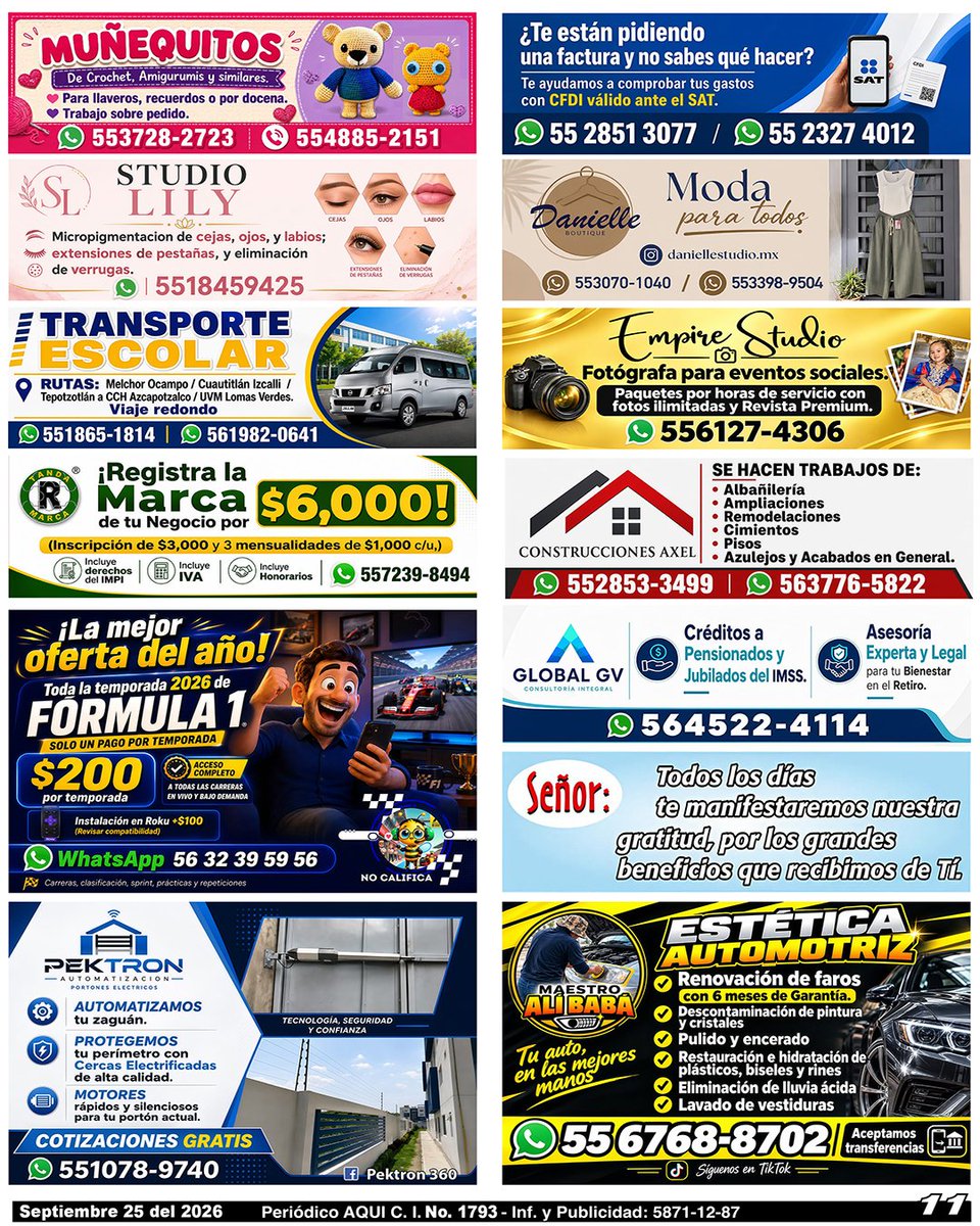 periodicoAQUI's tweet photo. #registrodemarca #creditos #muñequitos #facturacion #studio #boutique #diagnosticoempresarial #fotografa #transporteescolar #construcciones #oracion #F1 #automatizacion #EsteticaAutomotriz #AQUICUAUTITLÁNIZCALLI
https://t.co/nhsGHRahBI https://t.co/p8ms78Pjcc