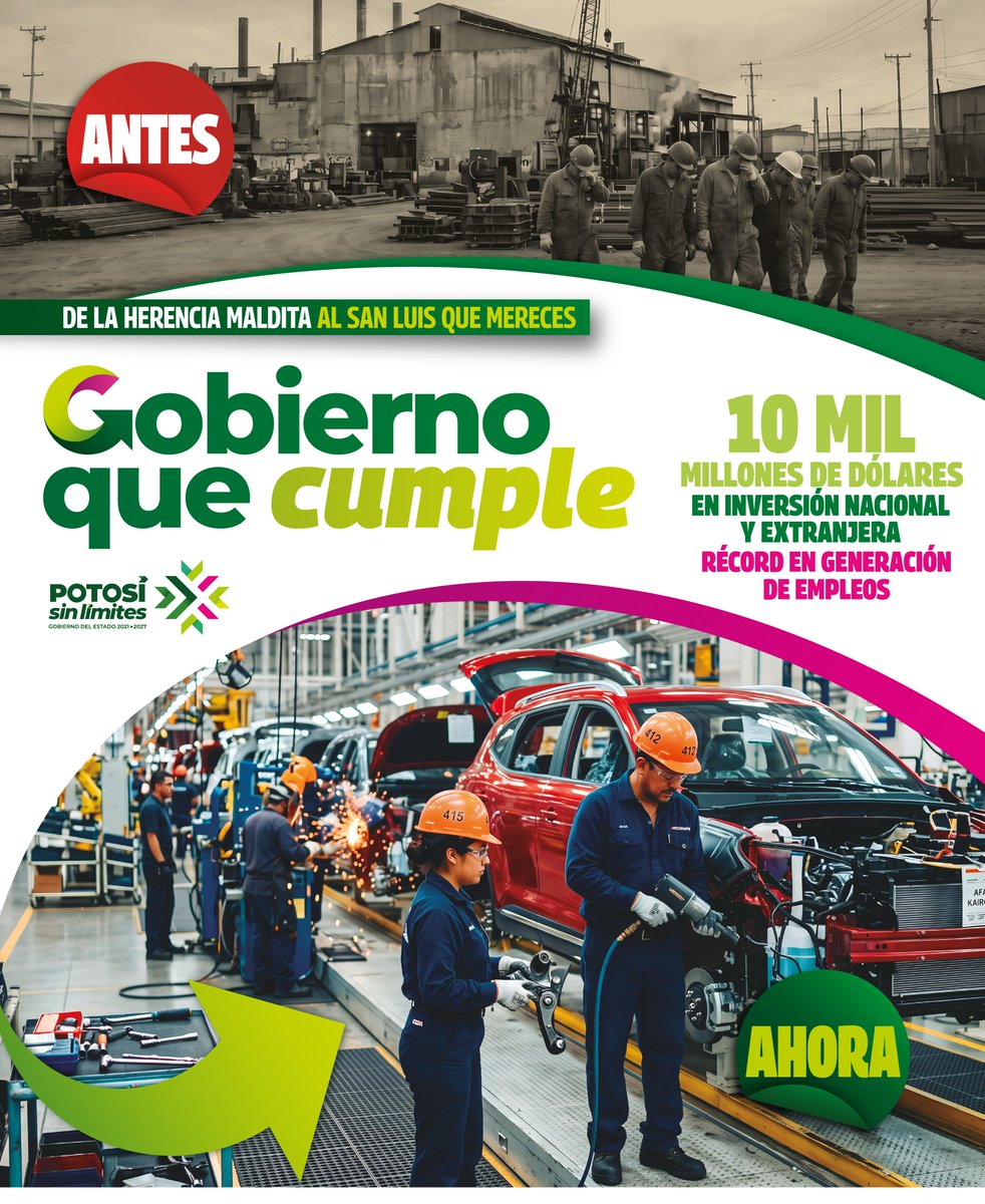 IRCSLP's tweet photo. Somos un Gobierno que cumple y genera más oportunidades para las familias potosinas. Alcanzamos una cifra histórica de 10 mil millones de dólares en inversión nacional y extranjera.
#RicardoGallardo
#PotosíSinLímites
#ElCambioQueSeVive https://t.co/oQw601jWir