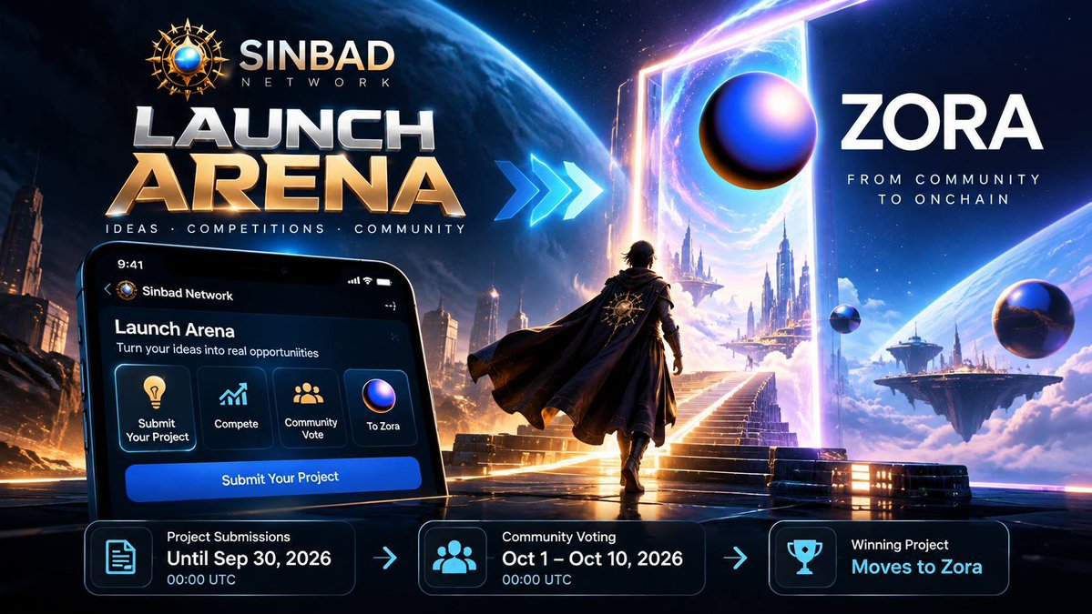 EagleoneBen's tweet photo. 🚀 Sinbad Launch Arena is LIVE!
Submit → Compete → Community Vote → Zora
🗳️ Voting: Oct 1–10
🏆 Community decides the winner.
Join Sinbad Network 👇
https://t.co/FDpcIr7FTI
Code: reincorp72
#Zora #LaunchArena #Web3 #SinbadNetwork https://t.co/WeYpC7q92I