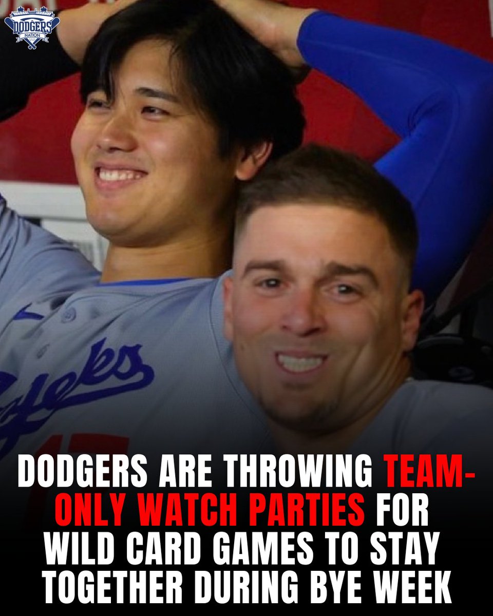 DodgersNation's tweet photo. The Dodgers are throwing team-only watch parties for the Wild Card games this week to spend more time together during the bye week before the NLDS 🙏

“Have a workout, have food, drinks, let coaches and guys hang out. Instead of showing up, checking a box to work out and eject, sacrifice from friends and family, it’s important.”

- Dave Roberts