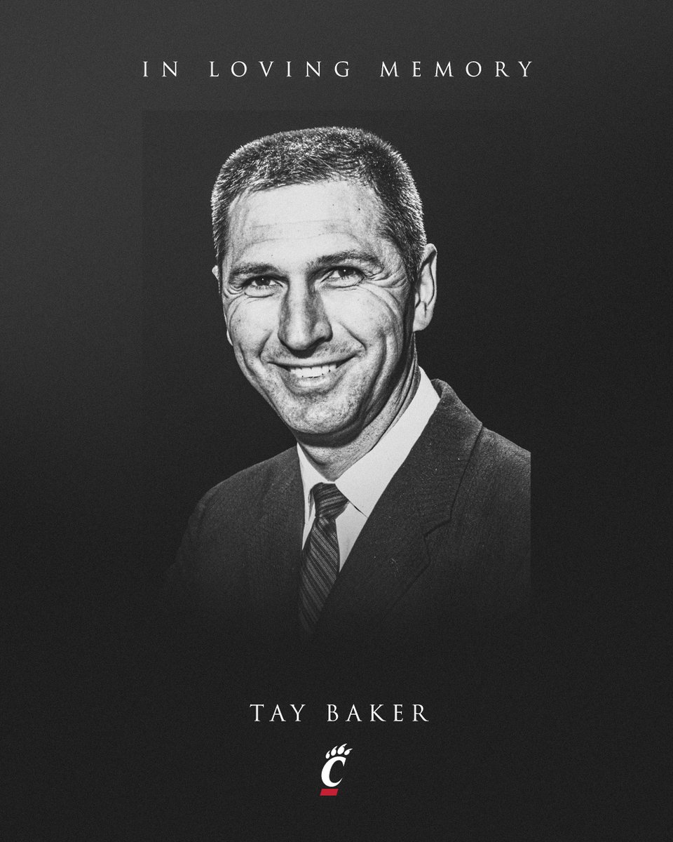 GoBearcatsMBB's tweet photo. Cincinnati basketball mourns the passing of former player, assistant and head coach Tay Baker. 

Our hearts go out to Tay's family and friends as well as his former players and teammates.

📝: https://t.co/h47HsWbjqq https://t.co/KirhXLraES