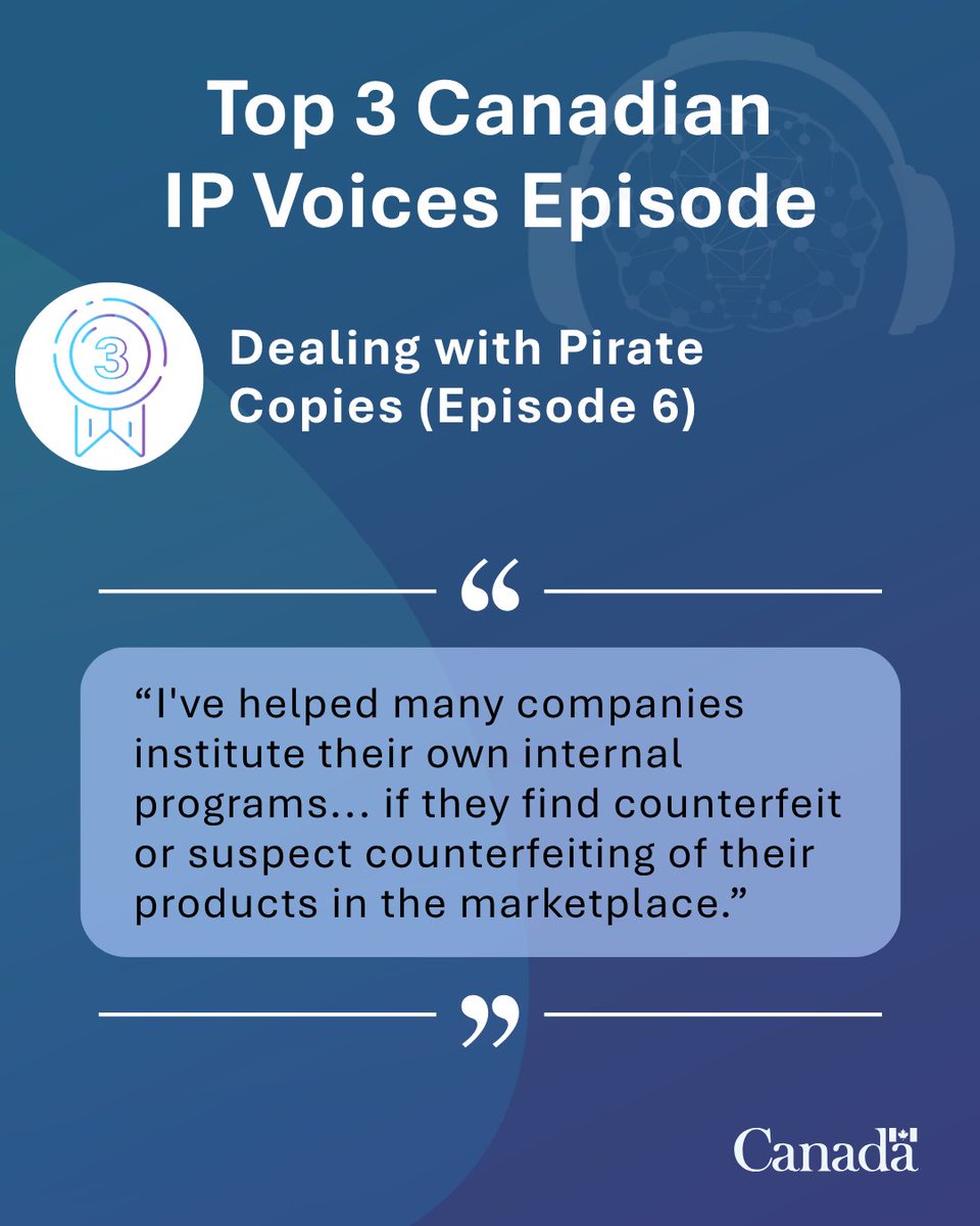 CIPO_Canada's tweet photo. From #AI and copyright to counterfeit products, Canadians tuned in to some fascinating IP conversations this year. 🎙

Check out the top 3 most-listened-to Canadian IP Voices episodes: https://t.co/E2eHXw5T20  

#InternationalPodcastDay https://t.co/llUXDmFIdr