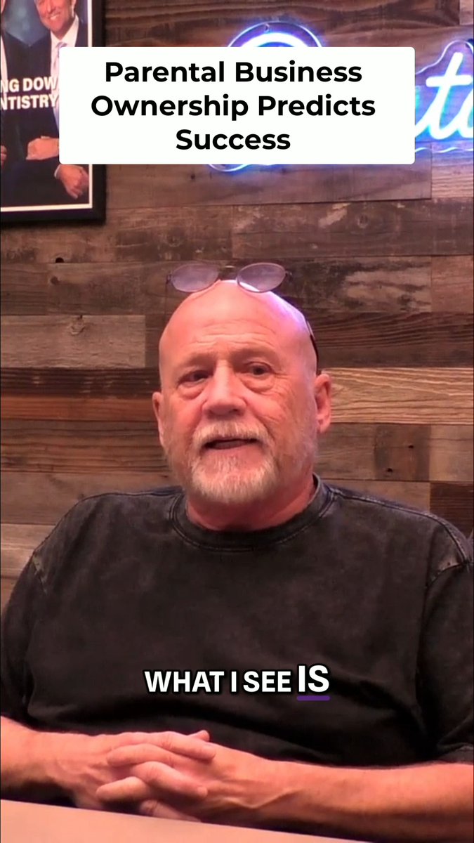A video thumbnail showing a bald man with glasses on his head sitting at a table, with text reading 'Parental Business Ownership Predicts Success' and 'WHAT I SEE IS'.