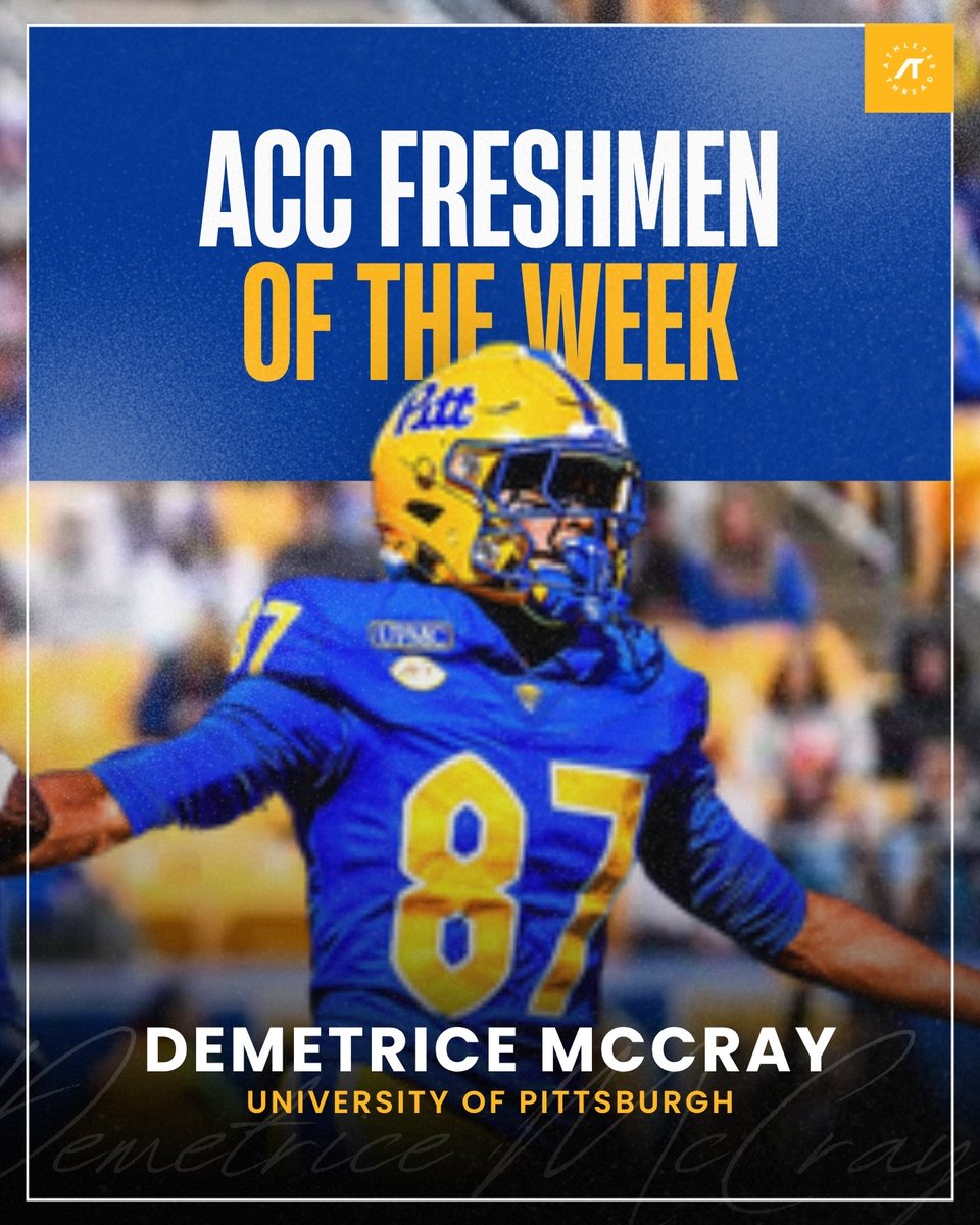 PantherThreads's tweet photo. Rep the Freshman of the Week 🏈

Shop Demetrice McCray’s official NIL merch and show your support!💙💛

https://t.co/n1ZnxEsGXk

📸 pitt_fb

Teammates and athletes at Pittsburgh, if you haven't signed up, get your free NIL merch collection here: https://t.co/0R9kg9nl50 https://t.co/os8jQreVSI