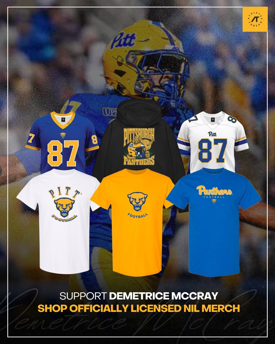 PantherThreads's tweet photo. Rep the Freshman of the Week 🏈

Shop Demetrice McCray’s official NIL merch and show your support!💙💛

https://t.co/n1ZnxEsGXk

📸 pitt_fb

Teammates and athletes at Pittsburgh, if you haven't signed up, get your free NIL merch collection here: https://t.co/0R9kg9nl50 https://t.co/os8jQreVSI