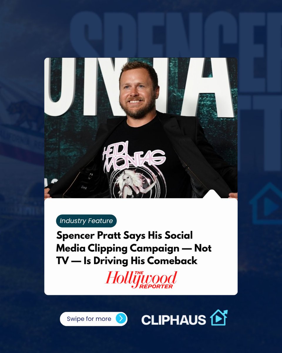 cliphausinc's tweet photo. The Hollywood Reporter featured ClipHaus on Spencer Pratt’s social media campaign, highlighting how we turn existing footage into short clips and distribute them through creator networks to reach audiences beyond his own accounts. https://t.co/oBXLI64aVm