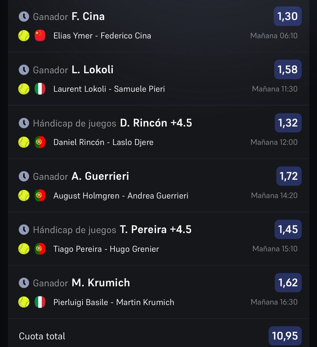 infobetap's tweet photo. Cuota @10.95 - TENIS (01/10/2026)🎾

El mejor pick de la jornada lo llevamos en el 1er comentario 🫡 https://t.co/09eEHnAV9Y