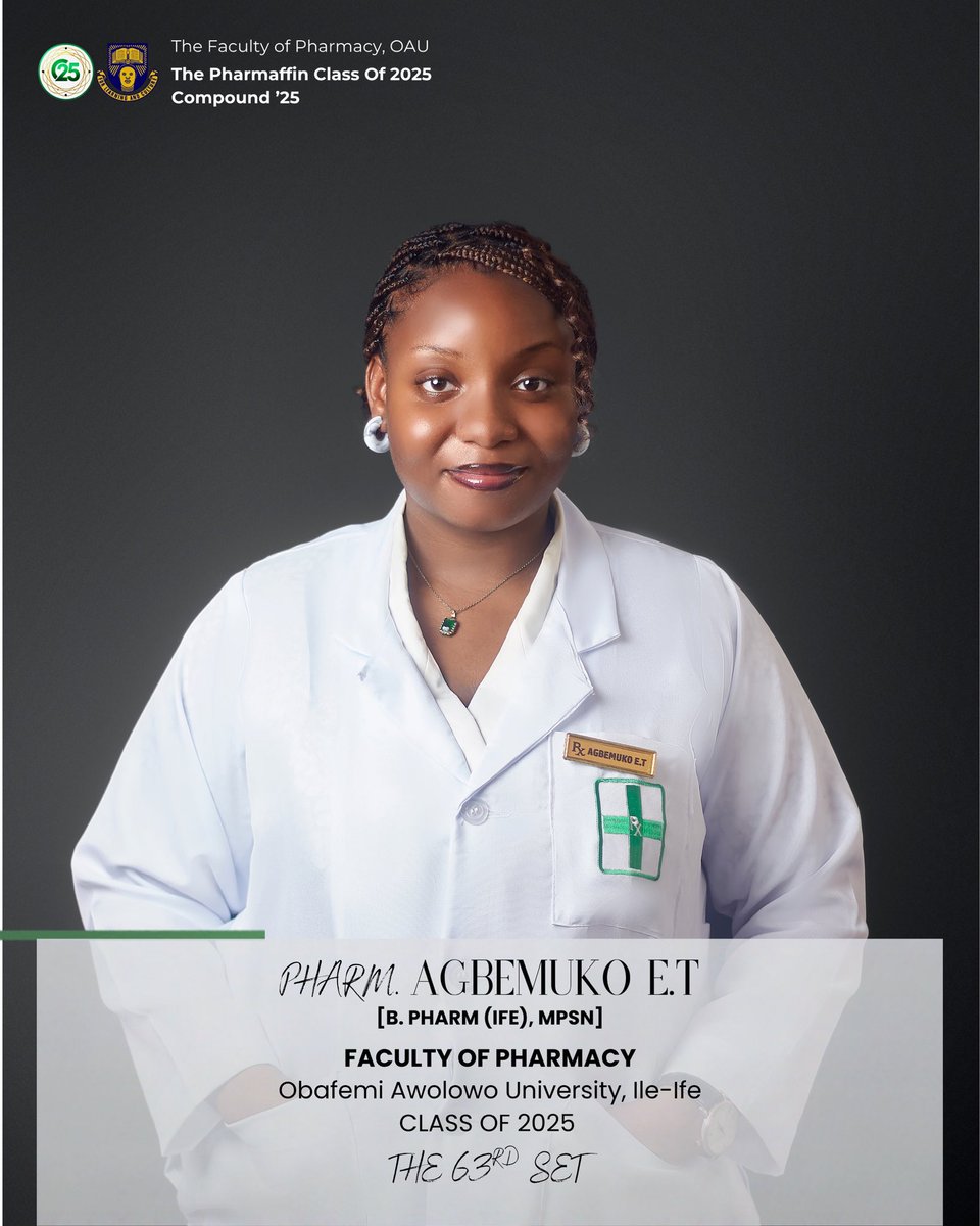 toluagbemuko's tweet photo. A story of GRACE🥹

Reintroducing: 
Pharm. Agbemuko E. T. 
B. Pharm (Ife), MPSN. https://t.co/7gvNqfRM18