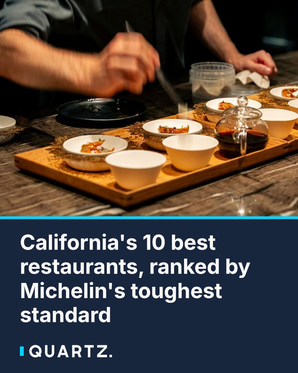 qz's tweet photo. California's 10 best restaurants, ranked by Michelin's toughest standard

Michelin just named 10 California restaurants worthy of a 'special journey' — its highest possible honor — including two first-time three-star winners in Los 

#MichelinStar #CaliforniaDining #FrenchLaundry https://t.co/wA1IcmF4fD