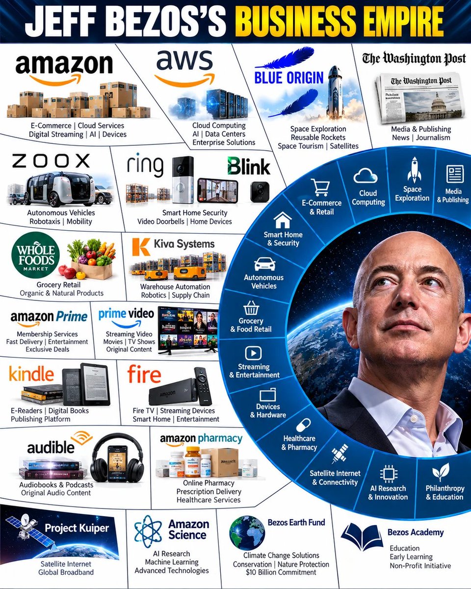 TheCleanCarClub's tweet photo. Jeff Bezo's Business Empire https://t.co/6ZHllWY4A2