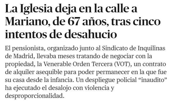 muzeriqui's tweet photo. Veis... Los curas no tienen el más mínimo problema en echar a un hombre de su casa... Nos cuestan más de 12 mil millones al año y esto es lo que recibimos de ellos... El miserable cochambroso de Aznar permitió la inmatriculación de mas de 36 mil inmuebles, por toa la cara..este es el amor de Dios de esta gentuza sin corazón..