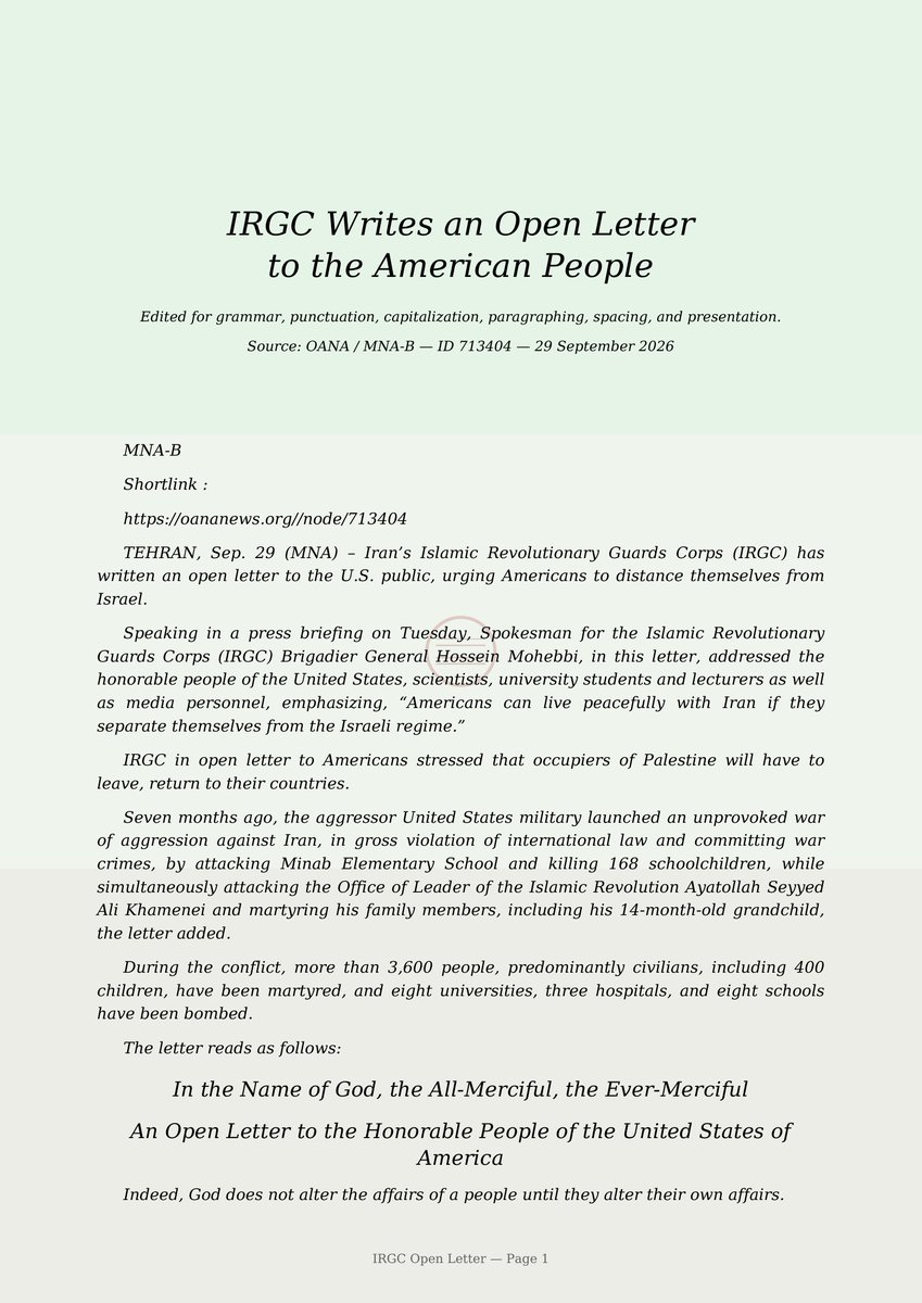 InukanVictor's tweet photo. Iran's IRGC Open Letter To Directly to AMERICANS https://t.co/oqb2AKImTJ