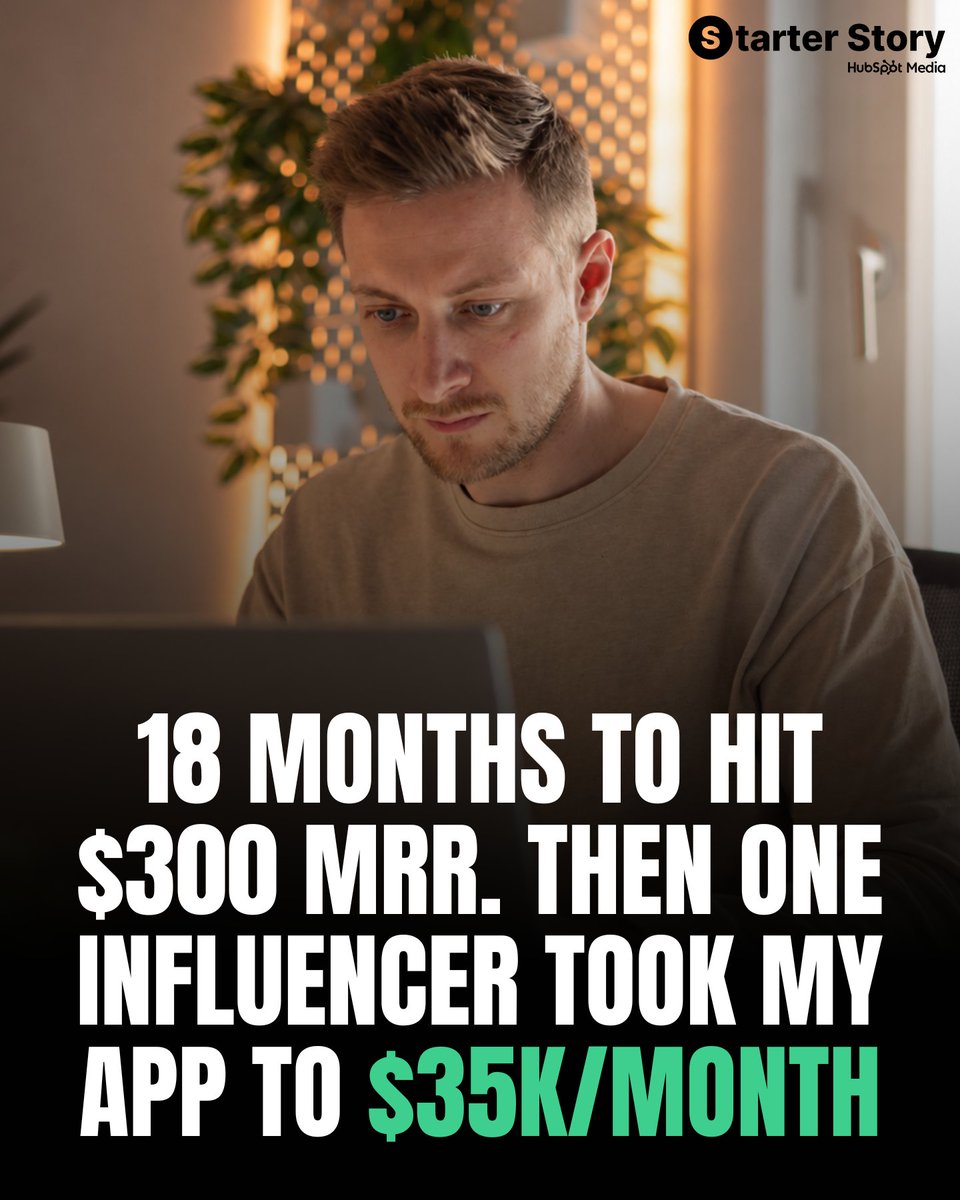 starter_story's tweet photo. This guy’s app was stuck at $300/month for 18 months. Then he partnered with ONE influencer and hit $35K/month in a year.

Meet Flo - a German solo dev who built https://t.co/v6kmTkzGae, an AI-powered expense tracker. He spent a year and a half trying every distribution channel by himself. Barely made a few hundred bucks.

Then a Colombian content creator found his socials inside the app and reached out. They negotiated a deal: fixed monthly retainer + percentage of PROFITS (not revenue - that didn’t scale).

Only 3 videos a month. High quality, story-driven. That’s it.

The first video? Just a simple walkthrough. Within a week they 10x’d MRR. Within a month they were at $8K.

Then $13K. Then Apple invited them to WWDC together - that video did 1.7M views and added $5K MRR. Latest feature video pushed them past $35K.

Total growth: 10,000%.

Why it worked:

> Skin in the game. Profit share = he thinks like an owner, not a contractor
> Quality over quantity. 3 videos > 100 spammy TikToks
> Look OUTSIDE the US. The Colombian market was wide open
> Put your socials IN the app so creators can find you

Flo’s playbook for finding your own partner:

1. Align on lifestyle, tone, audience
2. Warm up the relationship (follow, comment, be real)
3. Reference a specific video in your outreach
4. Connect the dots to your product
5. Signal willingness to pay early, show them the ceiling

Takeaway: You probably don’t have a product problem. You most likely have a distribution problem.
