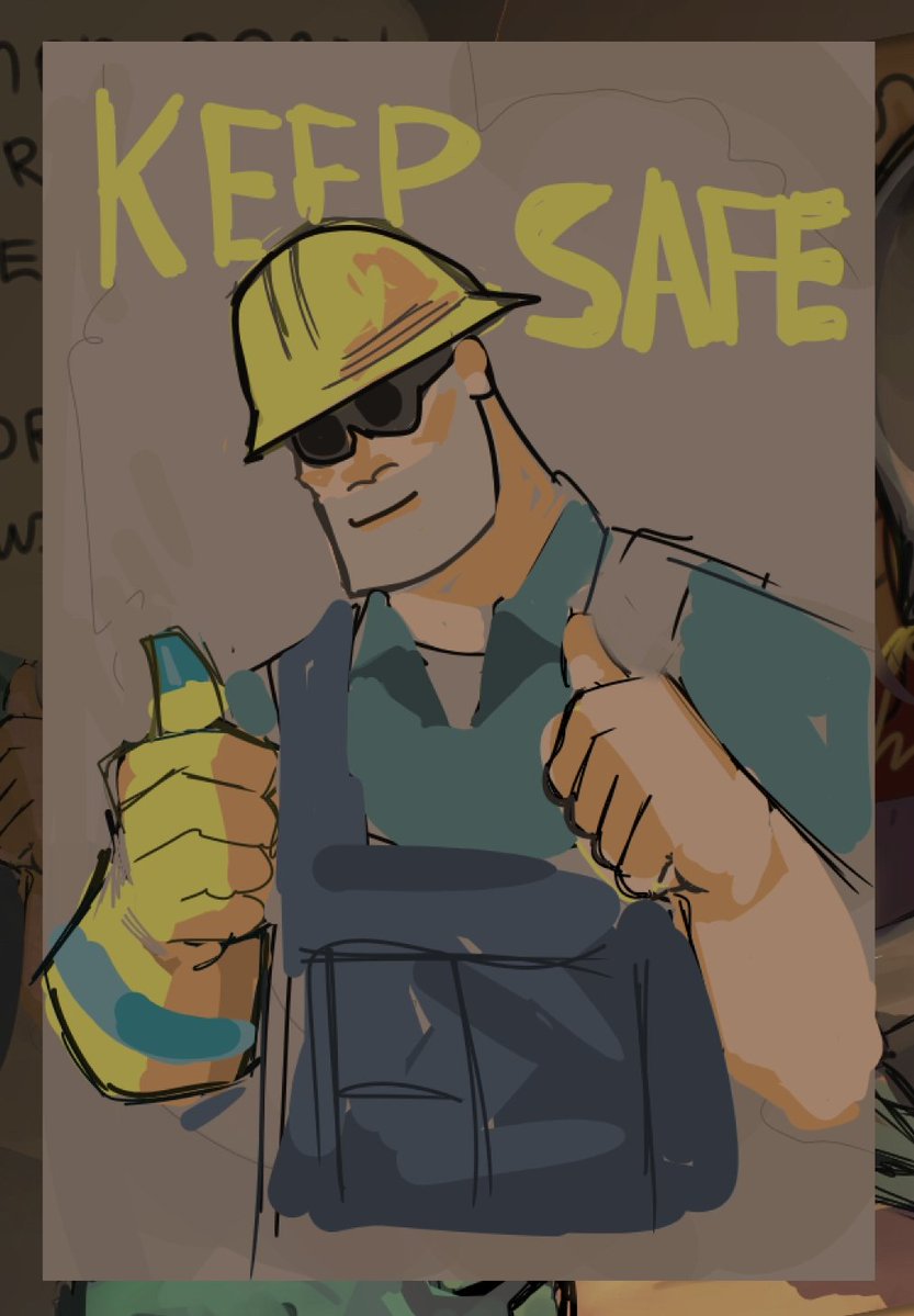 crowlline0's tweet photo. yay soldier yay engie yay helmetparty 
tomorrow full 🙂‍↕️ + small posters that I drew for the background
#tf2 https://t.co/pncUKHoLYp